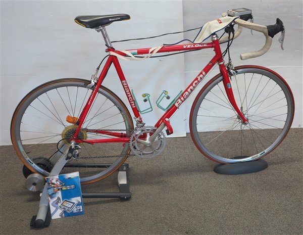 Bianchi 18 speed bicycle w tacx exerciser: Bianchi 18 speed bicycle w tacx exerciser