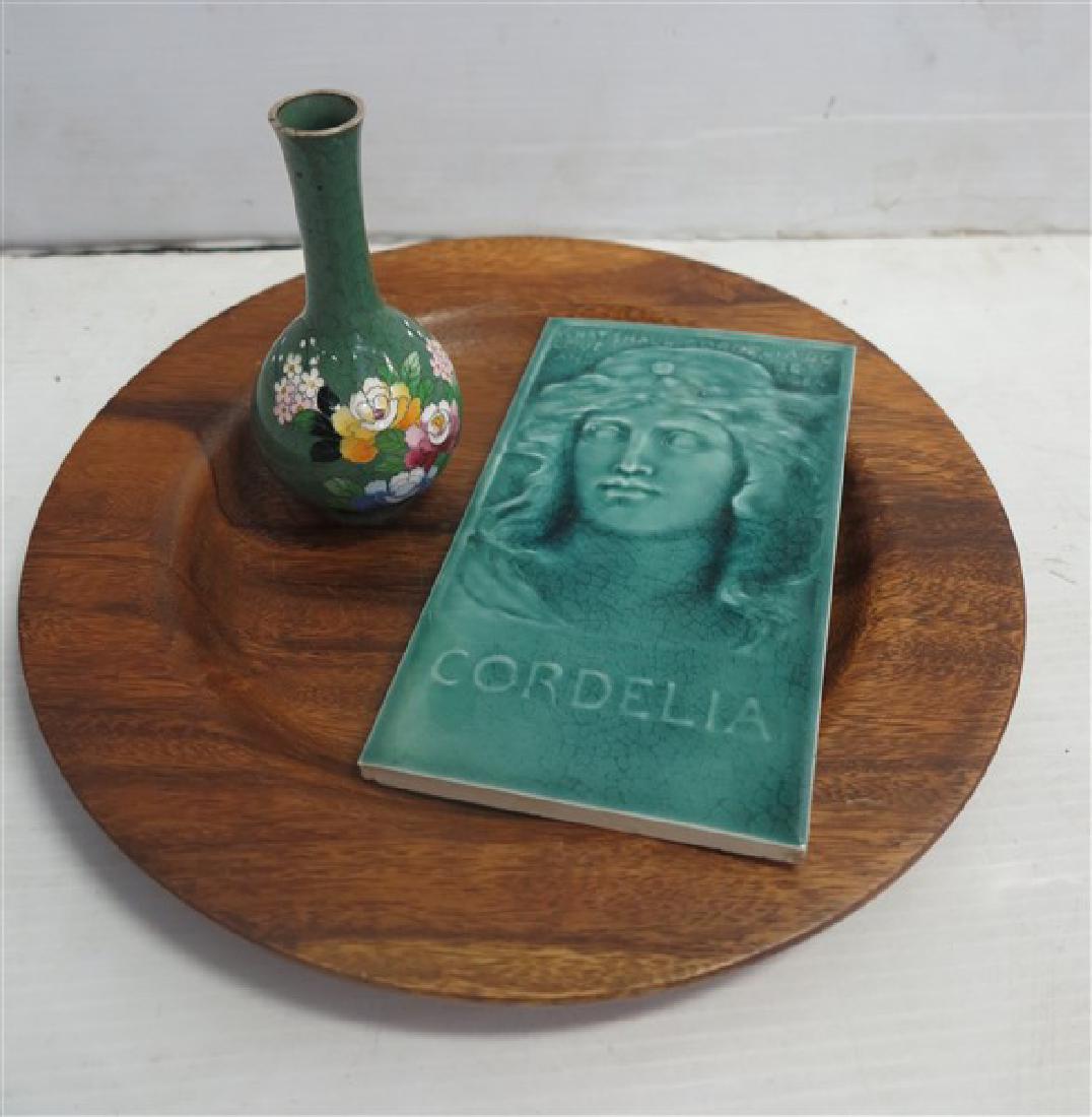 Bud vase and glazed tile: Bud vase and glazed tile