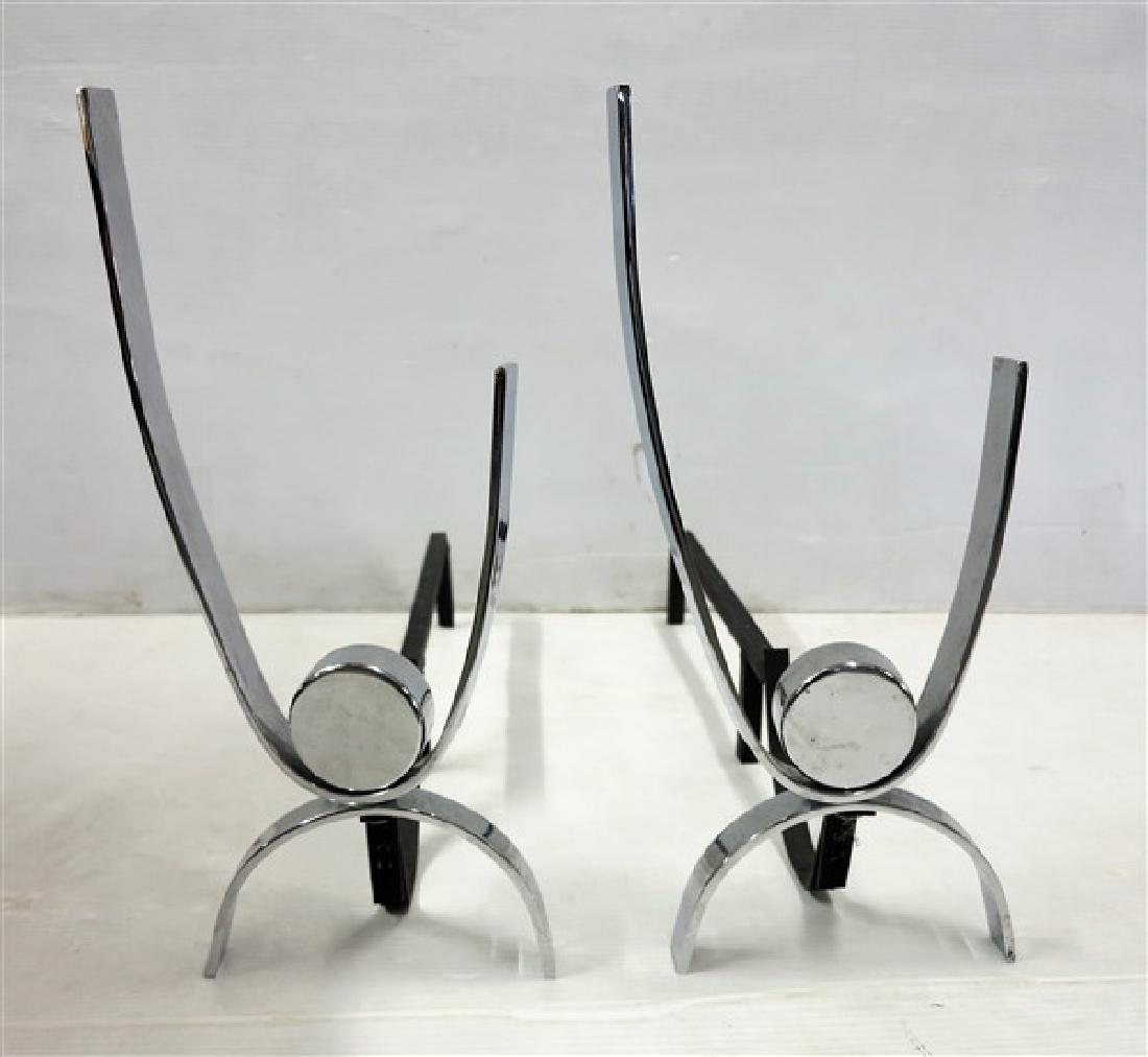 Modern Chrome Andirons- by Donald Deskey: Modern Chrome Andirons