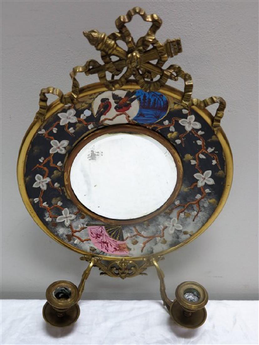 Enamelled and brass Victorian mirrored sconce: Enamelled and brass Victorian mirrored sconce
