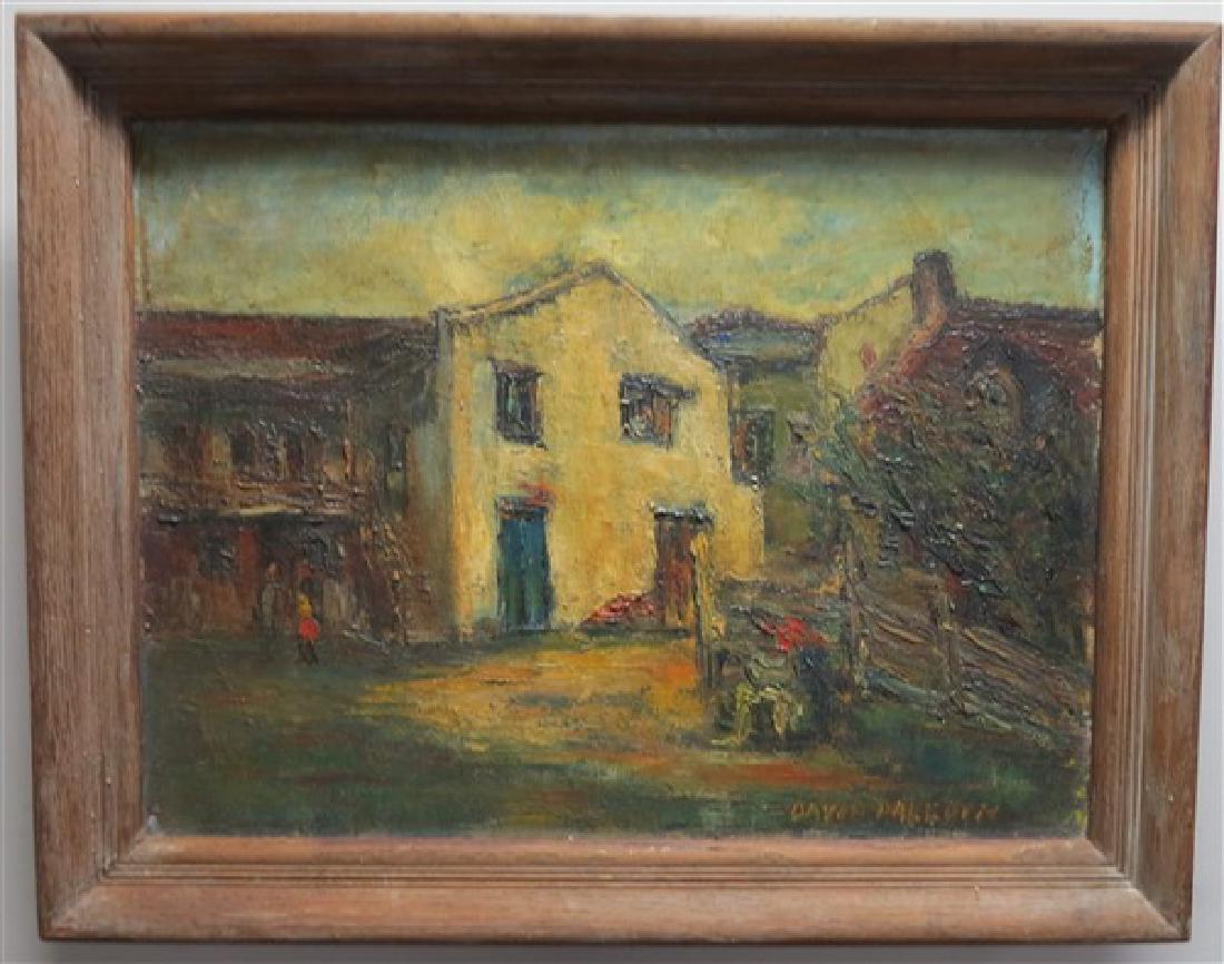 o/c street scene signed David Pallock 22 X 28 22 X 28: o/c street scene signed David Pallock 22 X 28 22 X 28