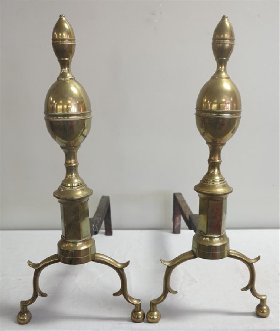 Pr 21" Double Lemon Top Andirons: Pr 21" Double Lemon Top Andirons