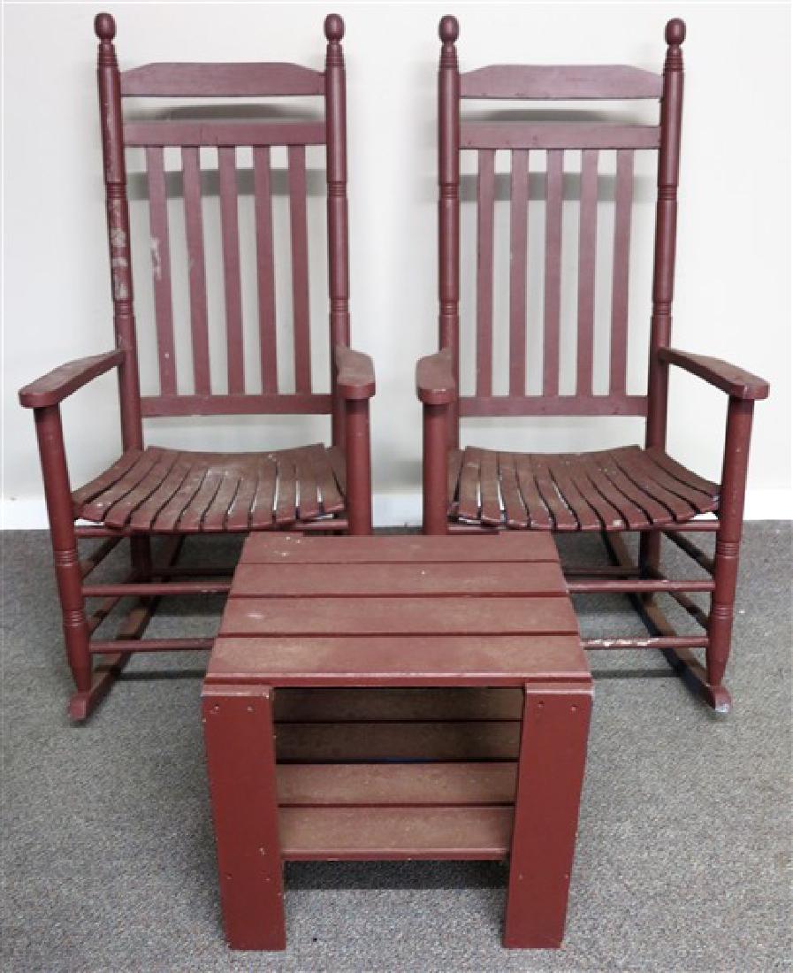 2 porch rockers and table: 2 porch rockers and table