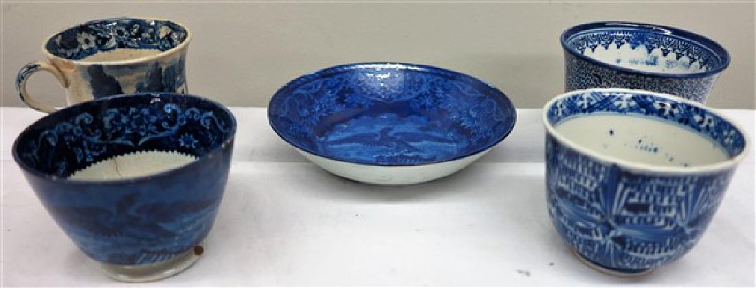 Early 5pc blue & white Staffordshire lot (1 of 2)