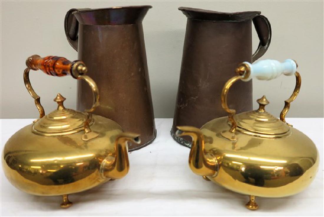 2 brass teapots and 2 copper pitchers (1 of 1)