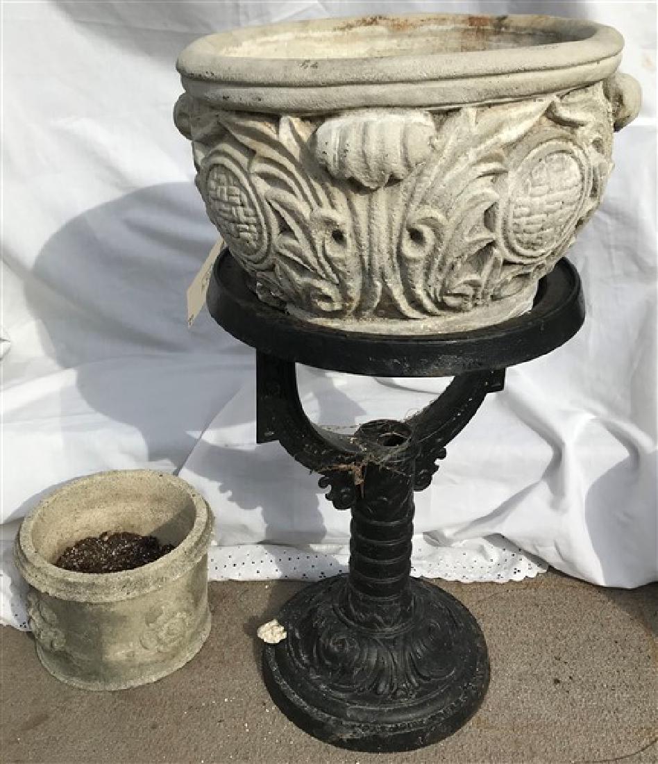2 concrete planters & metal stand (1 of 1)