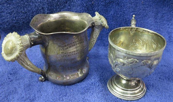 Sterling and horn trophy 1899 & engraved cup 1854: Sterling and horn trophy 1899 & engraved cup 1854