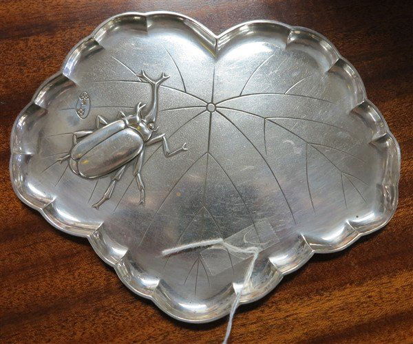 Japanese silver tray w scarab 7 X 5 1/2 approx 4.5oz (1 of 3)