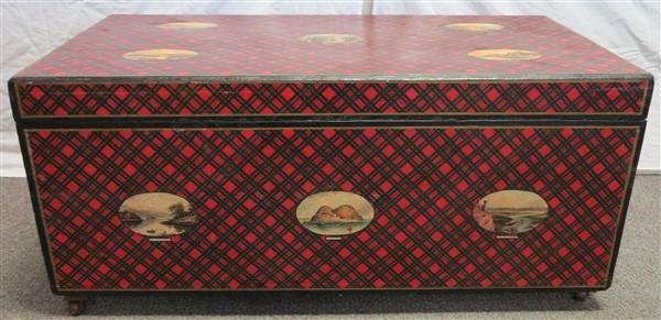 Paper Decorated Box: Paper Decorated Box16"h x 19"d x 36"w -a couple minor cracks in paper, almost no paper loss