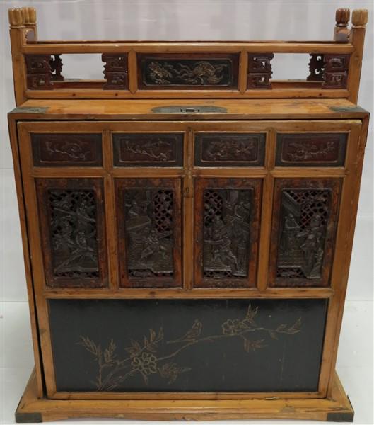 Carved and paint decorated Oriental cabinet (1 of 3)