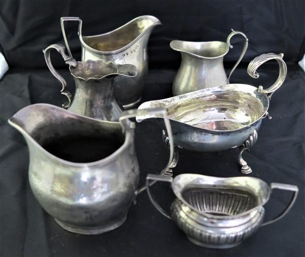 6 misc. sterling creamers approx 17 troy oz (1 of 2)