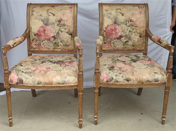 Pair of decorator chairs with footstool: Pair of decorator chairs with footstool