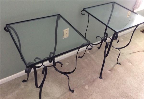 2 glass top iron stands: 2 glass top iron stands