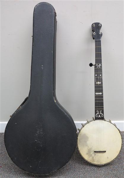 5 string banjo in case signed Edward C. Dobson: 5 string banjo in case signed Edward C. Dobson