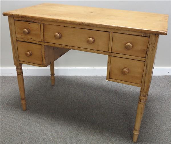 Pine 5 drawer desk 20 1/2 X 38 X 29h, with chair: Pine 5 drawer desk 20 1/2 X 38 X 29h, with chair