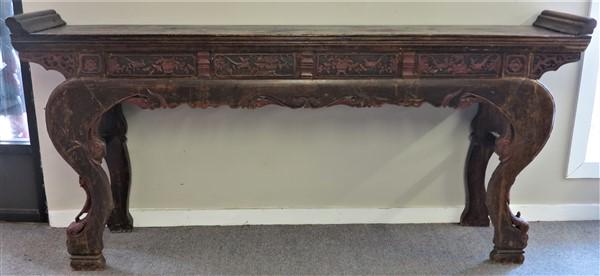 93" antique carved altar table: 93" antique carved altar table