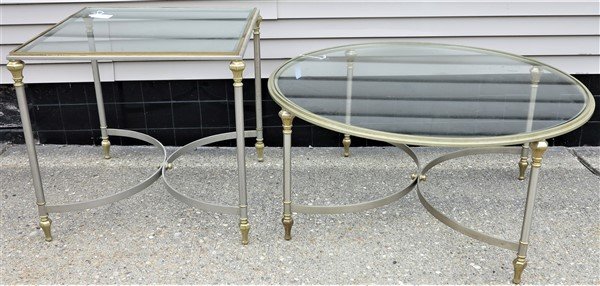 2 stylish brass and chrome tables: 2 stylish brass and chrome tables