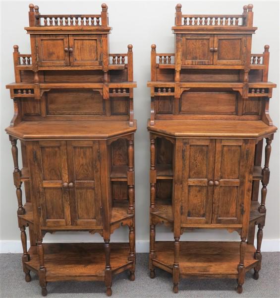 Pr of Oak Etegeres Approx 62 1/2h X X 27 1/2w X 13 1/2d: Pr of Oak Etegeres Approx 62 1/2h X X 27 1/2w X 13 1/2d