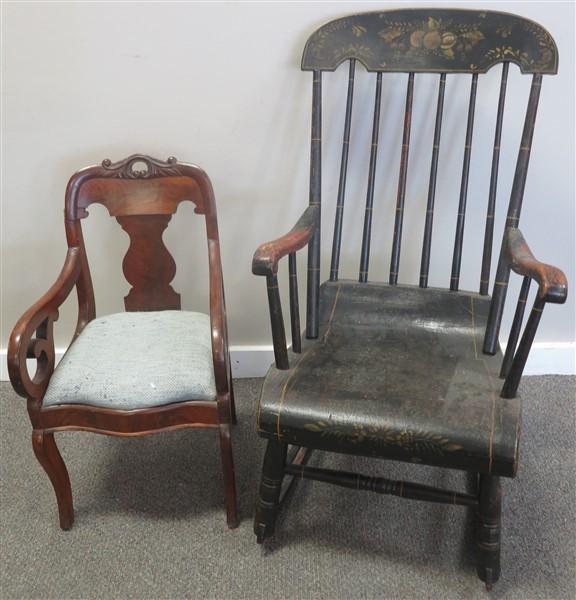 19th Cent Painted Rocker & Child's Empire Chair: 19th Cent Painted Rocker & Child's Empire Chair