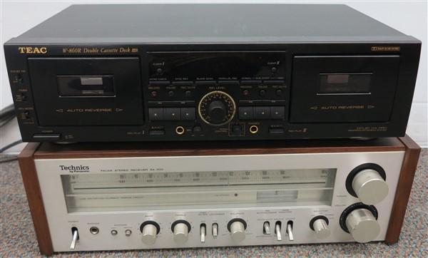 Teac tape player/Technics receiver: Teac tape player/Technics receiver- 18" x 11.25"d x 5.5"h- receiver the tape player is ever so slightly smaller. 28 pounds combined weight