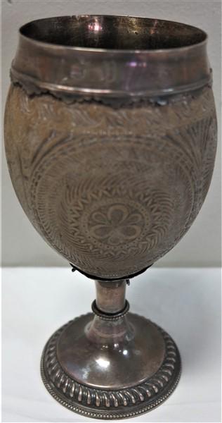 7 1/2" sterling and carved chalice: 7 1/2" sterling and carved chalice