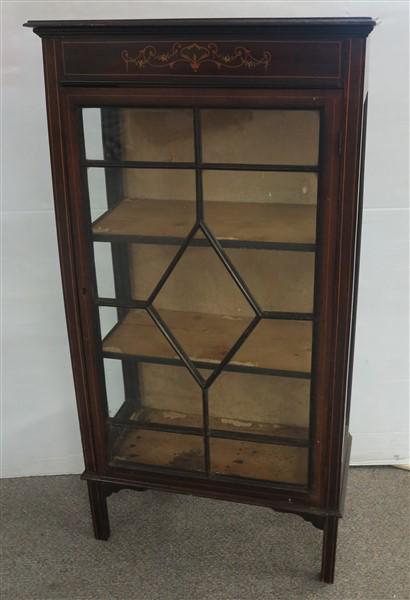 Inlaid Edwardian 1 door cabinet- 23"w x 12"d x 46"h: Inlaid Edwardian 1 door cabinet-23"w x 12"d x 46"hTop is Worn, scratched, slightly warped, and small hole