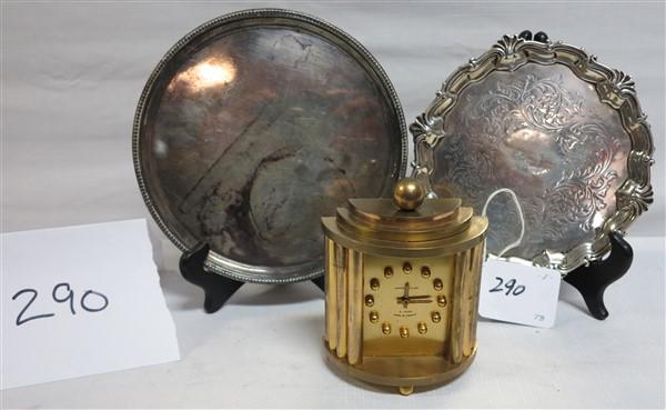2- 7" & 8" silver trays & Andre Wyler clock: 2- 7" & 8" silver trays & Andre Wyler clock