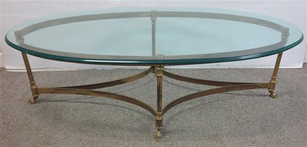 Oval Brass & Glass Coffee Table 52": Oval Brass & Glass Coffee Table 52"