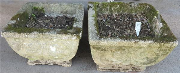 2 square concrete planters 13 1/2 X 9 1/2h (1 of 3)