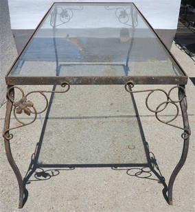 Iron and Glass Patio Table 71l X 30 1/2w X 30 1/2h: Iron and Glass Patio Table 71l X 30 1/2w X 30 1/2h