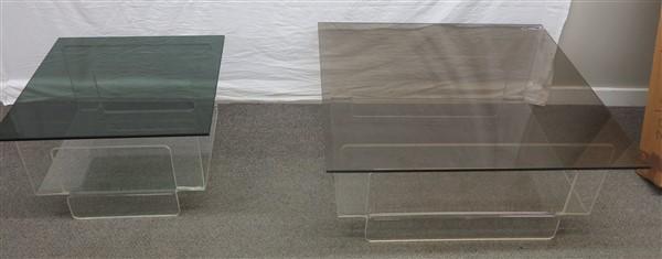2 Lucite and Glass Tables: 2 Lucite and Glass Tables