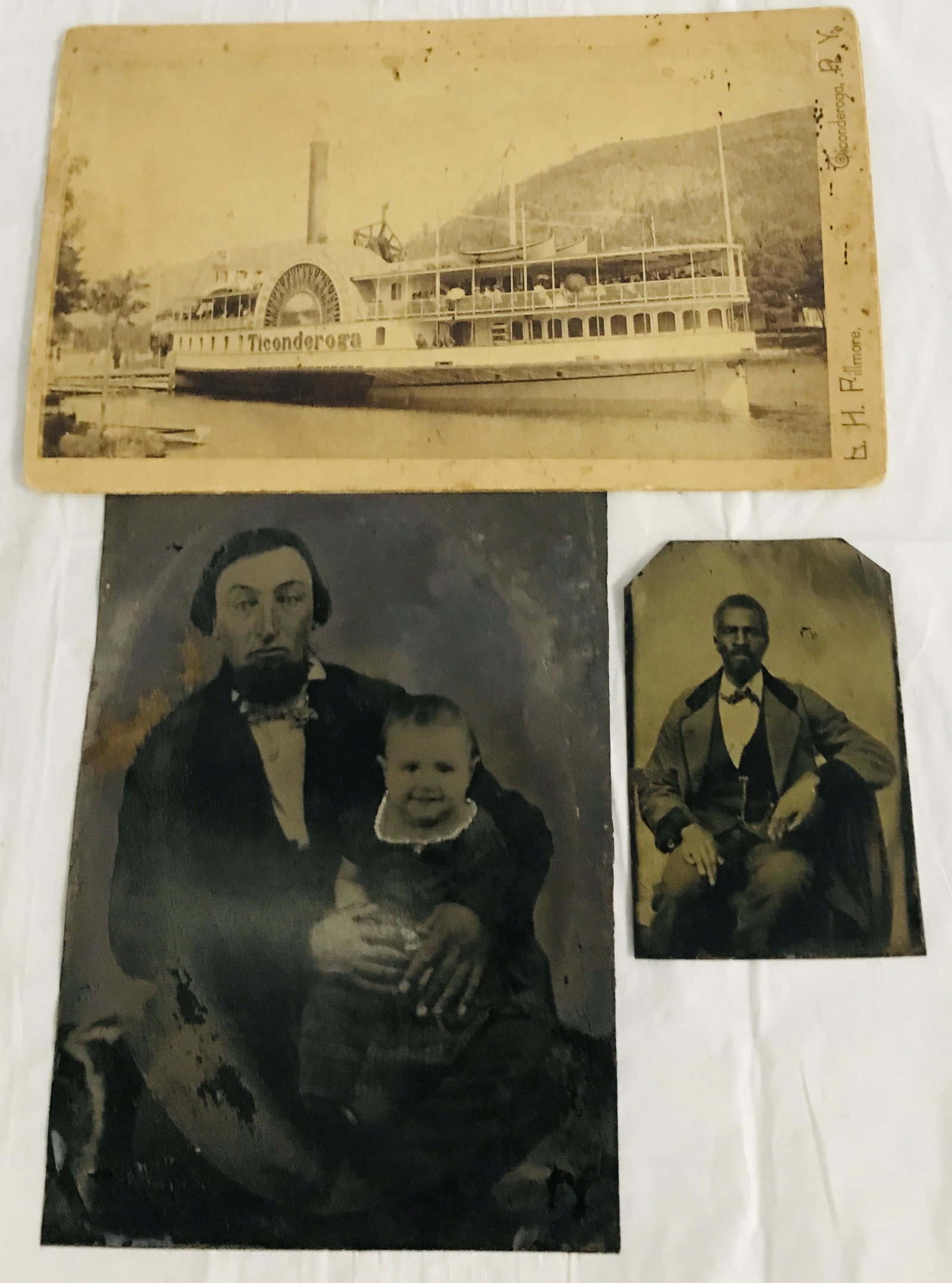 2 tin types & stereo card: 2 tin types & stereo card