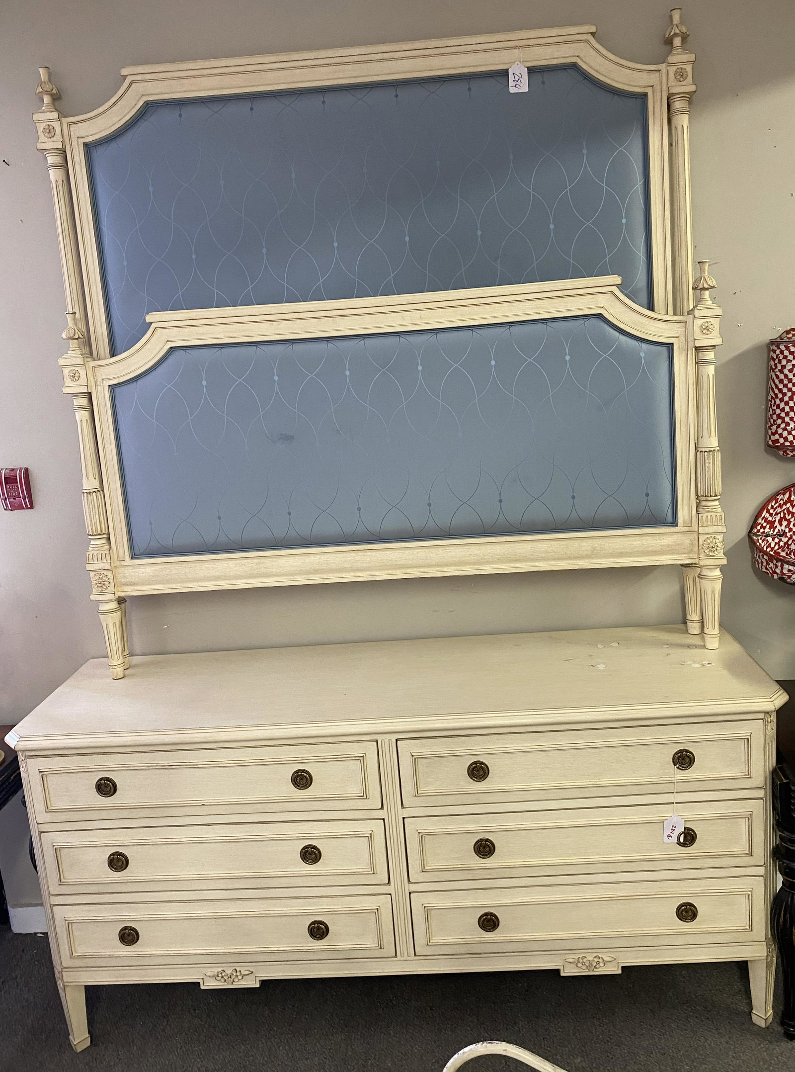 Queen Bed & 6 Drawer ladies chest Bed is painted &: Queen Bed & 6 Drawer ladies chest Bed is painted & Upholsterd