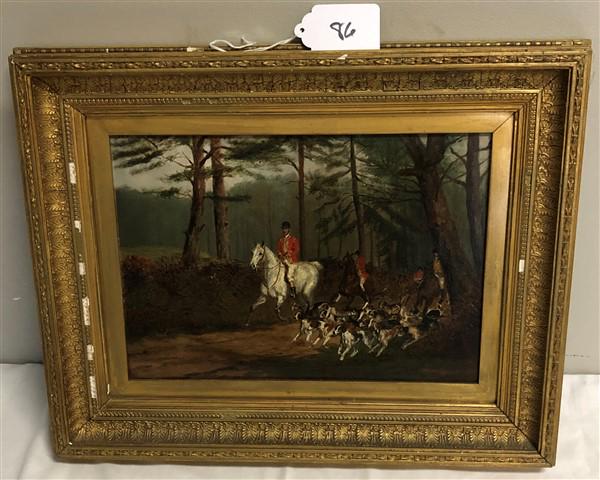 O/C 19th Cent. English Hunting Scene 16"x20" (1 of 2)