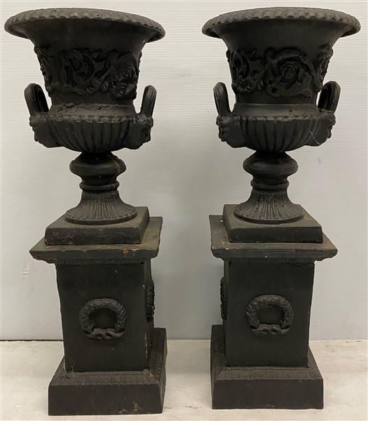 Pr. of 27.5" Two Part Cast Iron Urns (1 of 4)