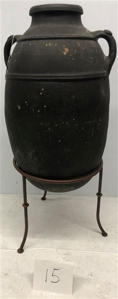 26" Terra Cotta Olive Jar on Stand (1 of 4)