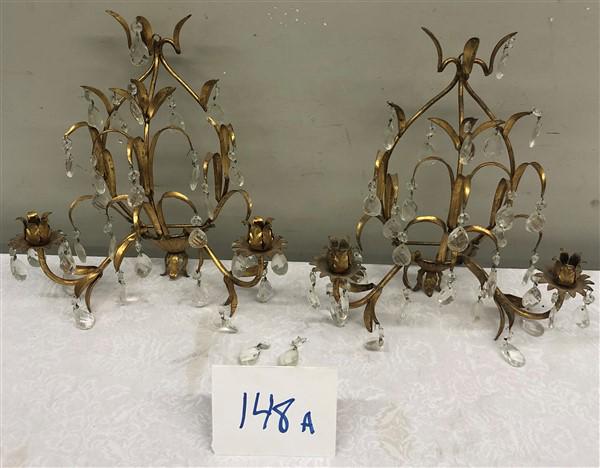 Pair of Brass and Crystal Wall Sconces 14"w x15"h (1 of 5)