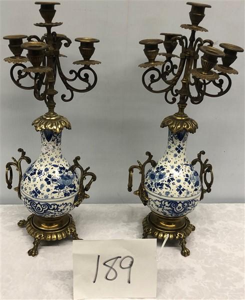 Pr. of 19" Ormolu and Porcelain 5 Light Candelabra (1 of 4)