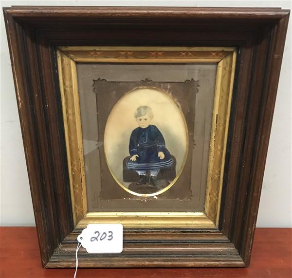 Folk Art Watercolor in Walnut Frame 13"x15" (1 of 2)