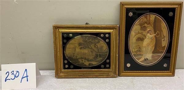 2 English Oval Pictures on Fabric (1 of 6)