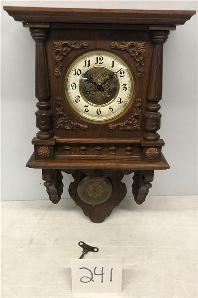 Carved Oak Continental Wall Clock (1 of 4)