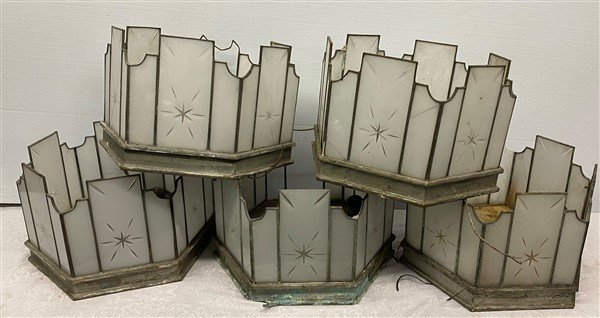 5 Deco Light Fixtures 12"w, three good, 2 need repair: 5 Deco Light Fixtures 12"w, three good, 2 need repair