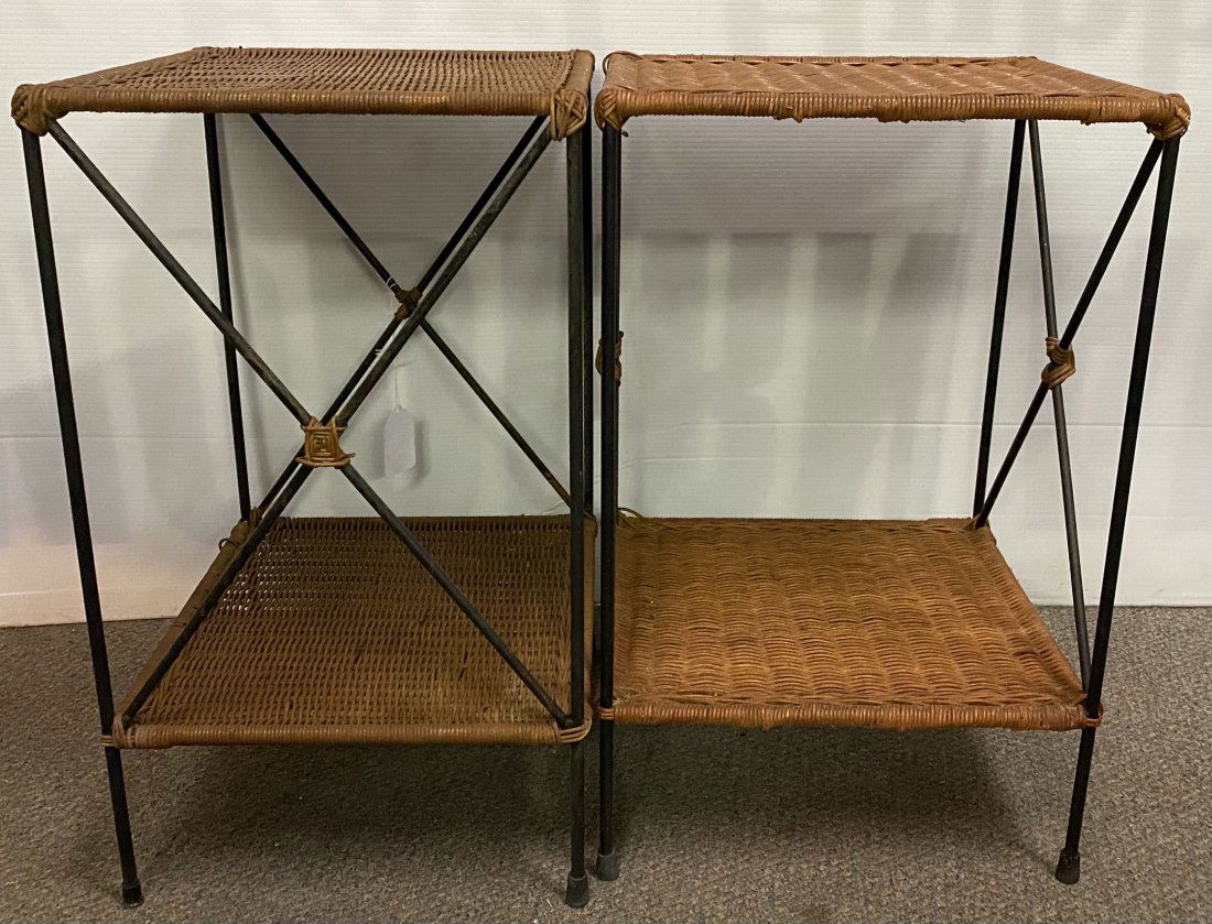 Pr of 24" Iron and wicker stands ATTR. Arthur Umanoff (1 of 2)