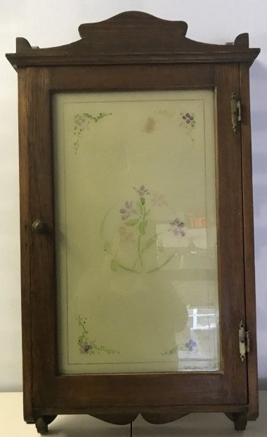One Door Oak Hanging Cabinet Reverse Painted Glass Door (1 of 2)