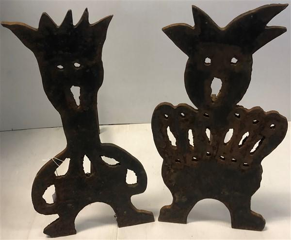 Pr. of Funky Andirons 21"h: Pr. of Funky Andirons 21"h