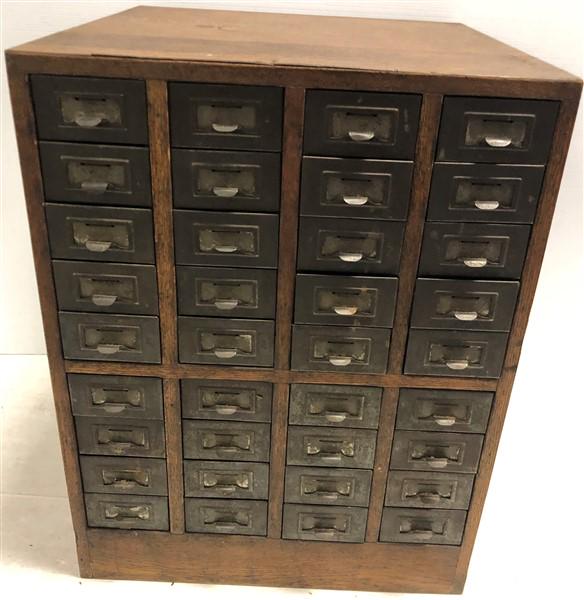36 Drawer Oak and Metal Card Catalog 24"w x 24"d x 30"h (1 of 6)
