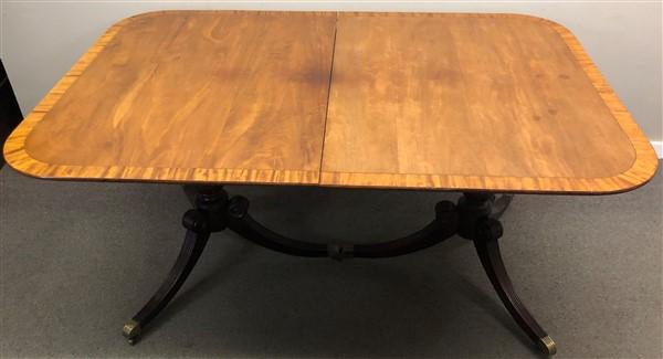 Banded Mahogany Double Pedestal Table 44"x68"x30"h (1 of 6)