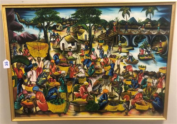 Large Haitian Painting 51"x37" E. Roger 1976 (1 of 5)