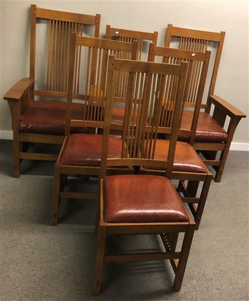6 Stickley Mission Oak Chairs, 2 with Arms 27"w x23"d (1 of 6)