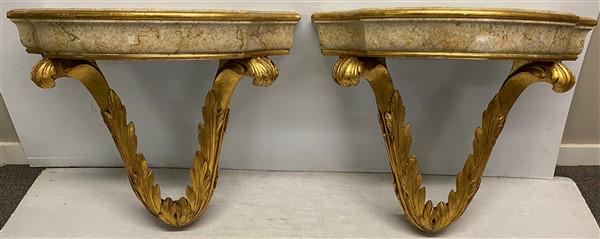 Pair of Gilt Decorated Faux Marble Wall Consoles 29.5"w (1 of 6)